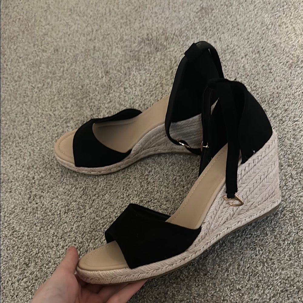 Elegant Black Wedge Sandals